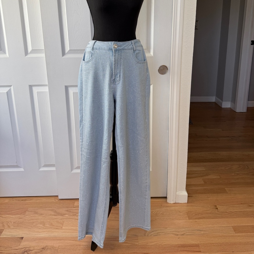 Flying Angel Light Blue High-Waisted Beaded Pants